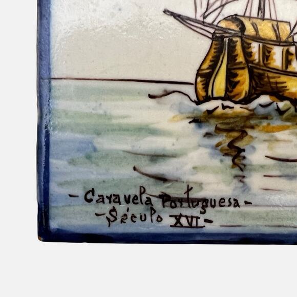 Portuguese Tile Ship Caravela Secula Handpainted Battistini de Maria de Portugal - Picture 7 of 12